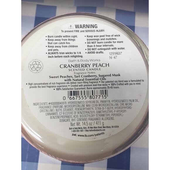 BBW Cranberry Peach Large 3 Wick Candle Home Fragrance Decor - Picture 2 of 2